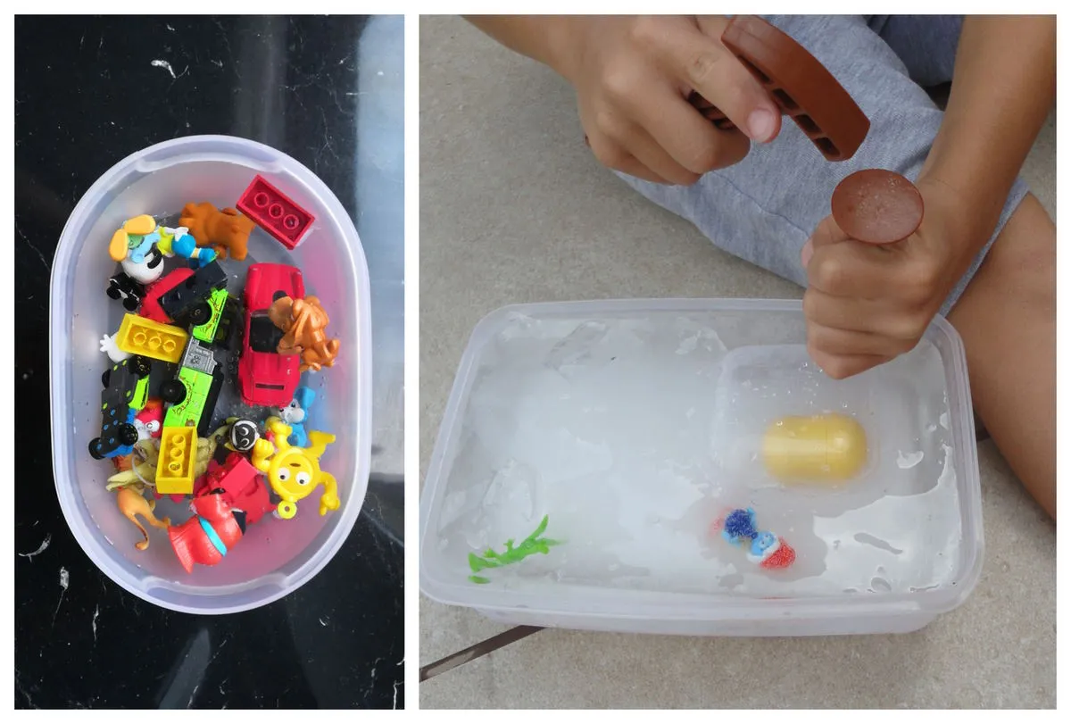 dzieci uwalnianie zabawek z lodu