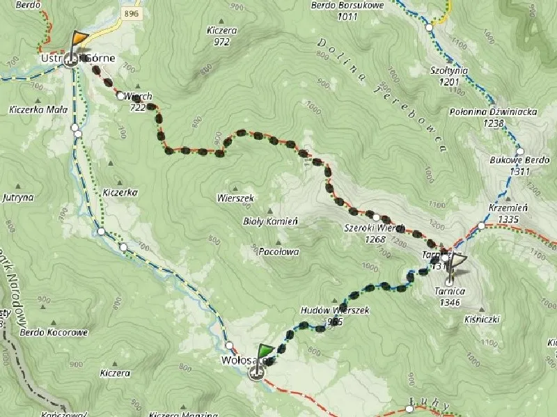 Mapa Bieszczady szlaki Tarnica Wołosate Ustrzyki G&oacute;rne