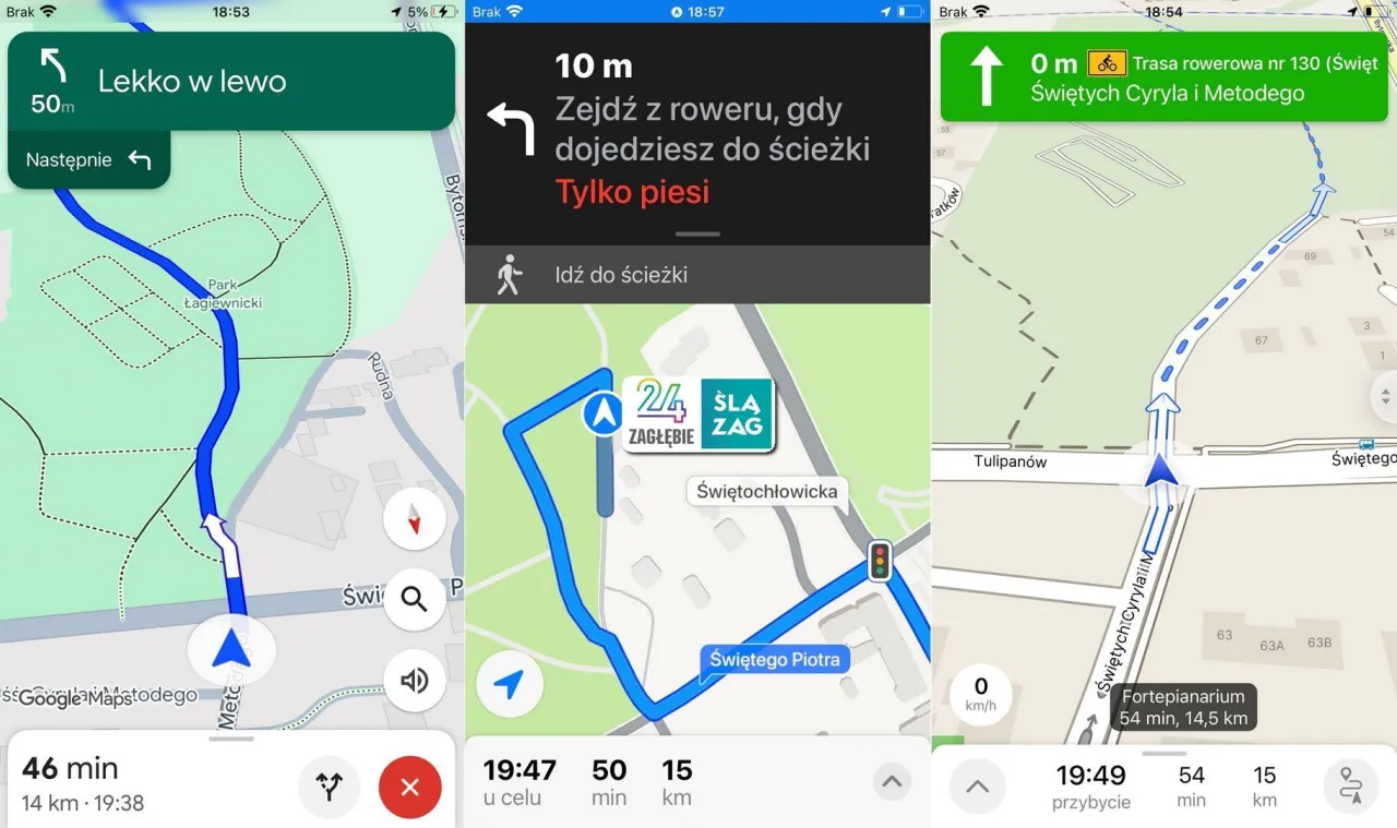 Por&oacute;wnanie interfejs&oacute;w aplikacji do planowania tras rowerowych (Komoot, Google Maps, Mapy.cz)