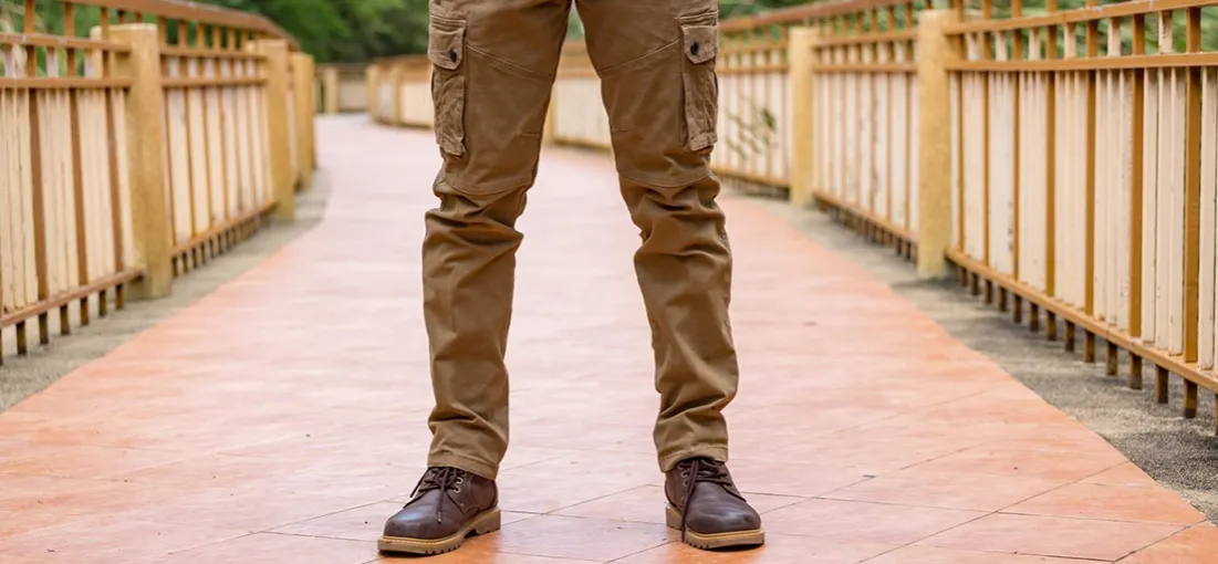 Bojówki z różnymi rodzajami butów