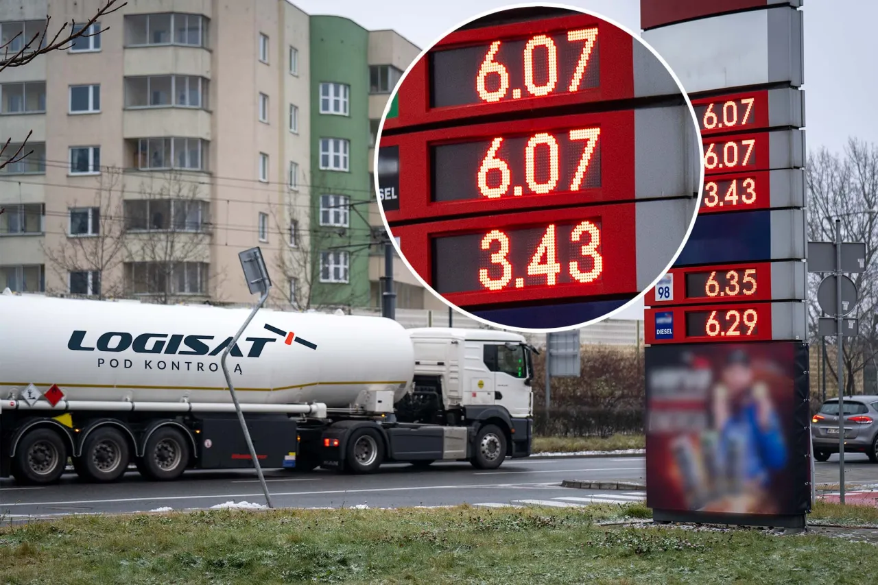 Ciężar&oacute;wka tankująca diesel na stacji