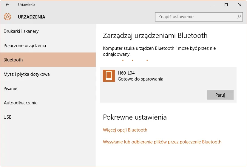 Parowanie urządzenia Bluetooth Windows 10