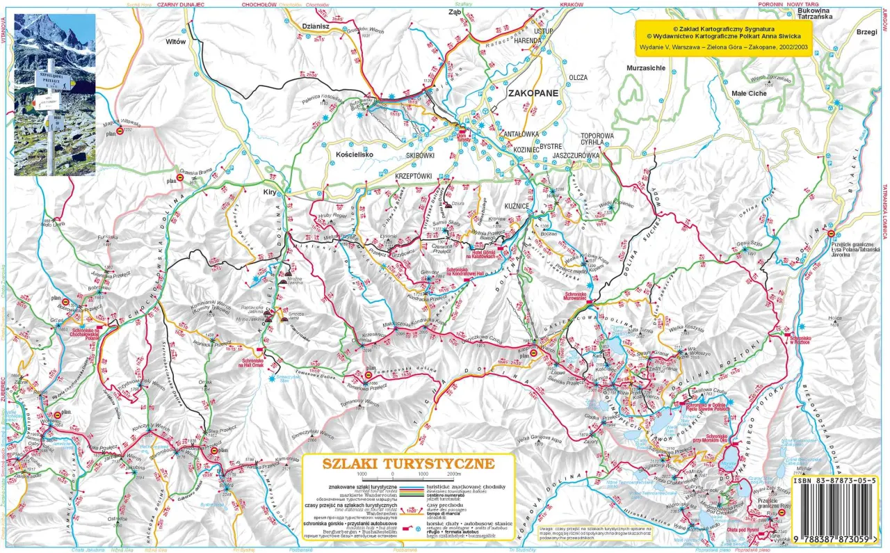 wsp&oacute;łczesne szlaki turystyczne TPN mapa lub znakowanie
