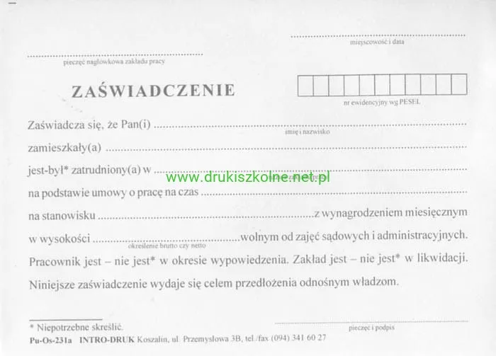 zaświadczenie o zatrudnieniu przykłady zastosowań