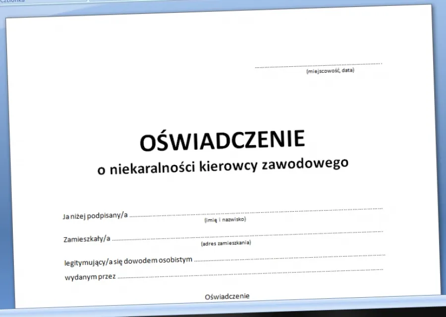 Zaświadczenie o niekaralności kierowcy dokumenty