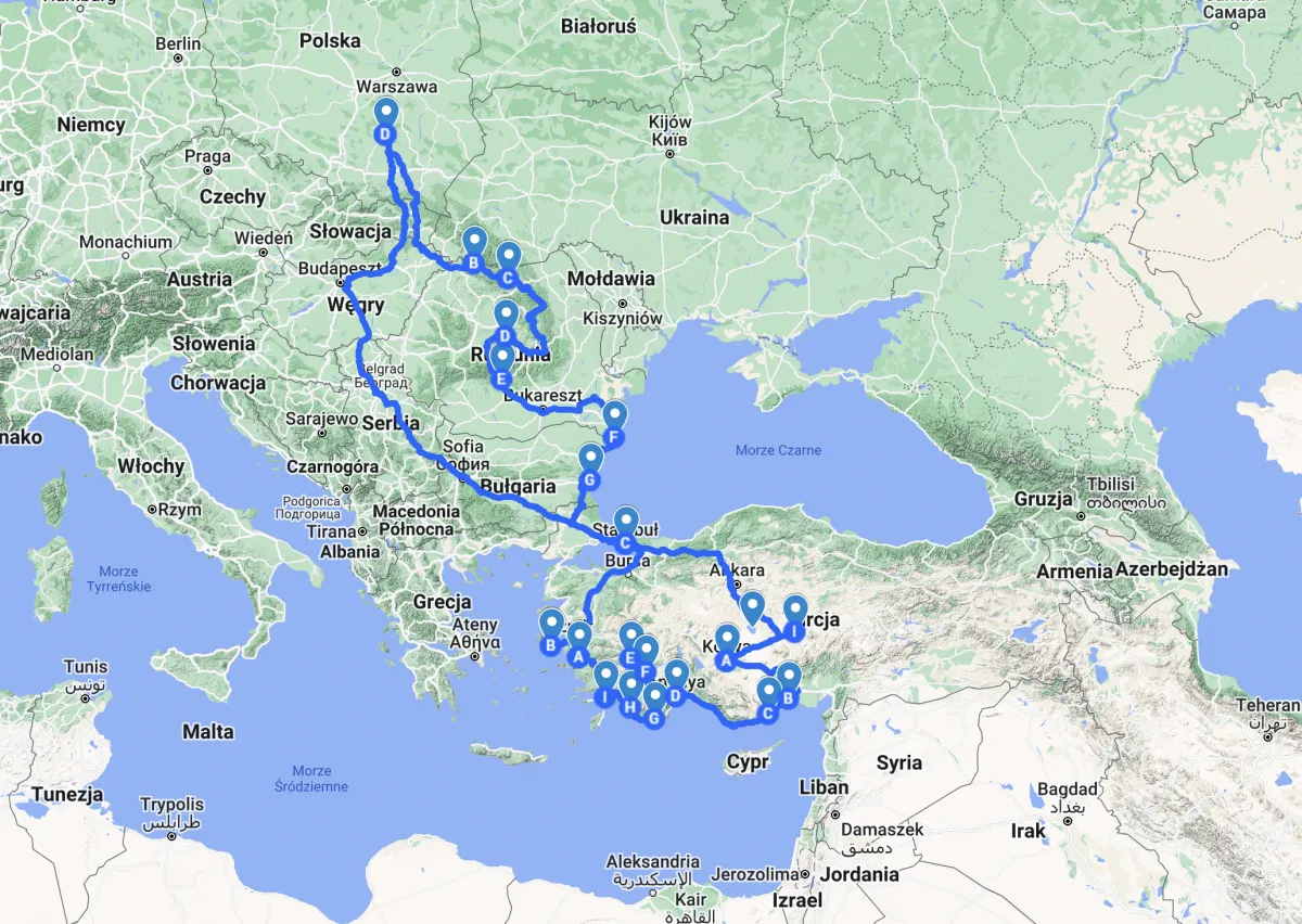 Mapa tras samochodowych Polska Budapeszt