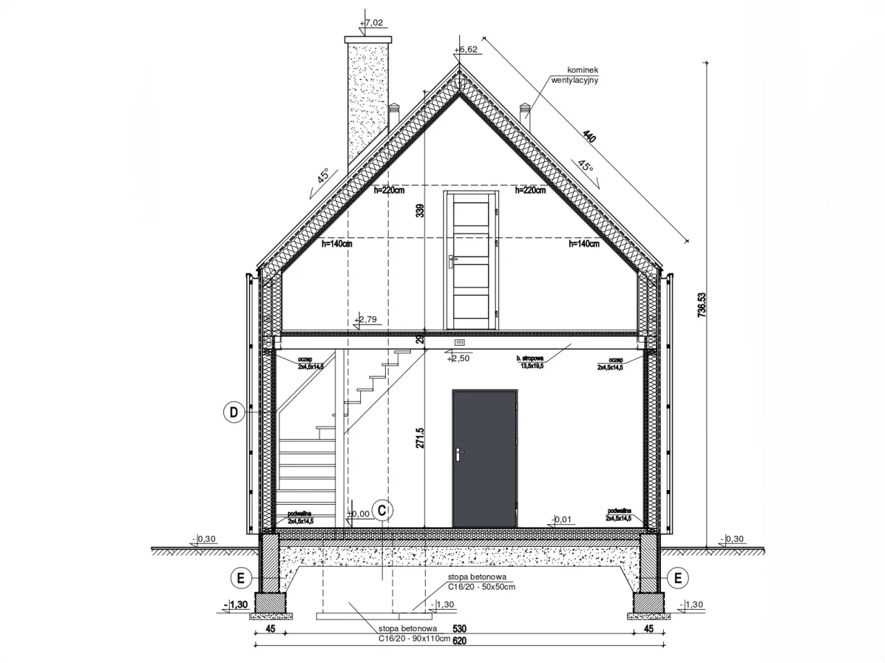 dom szkieletowy przekr&oacute;j komin