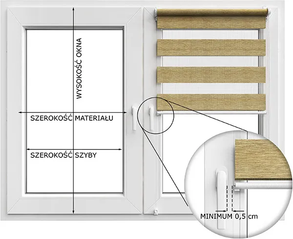 pomiar rolety dzień noc wolnowiszącej naściennej