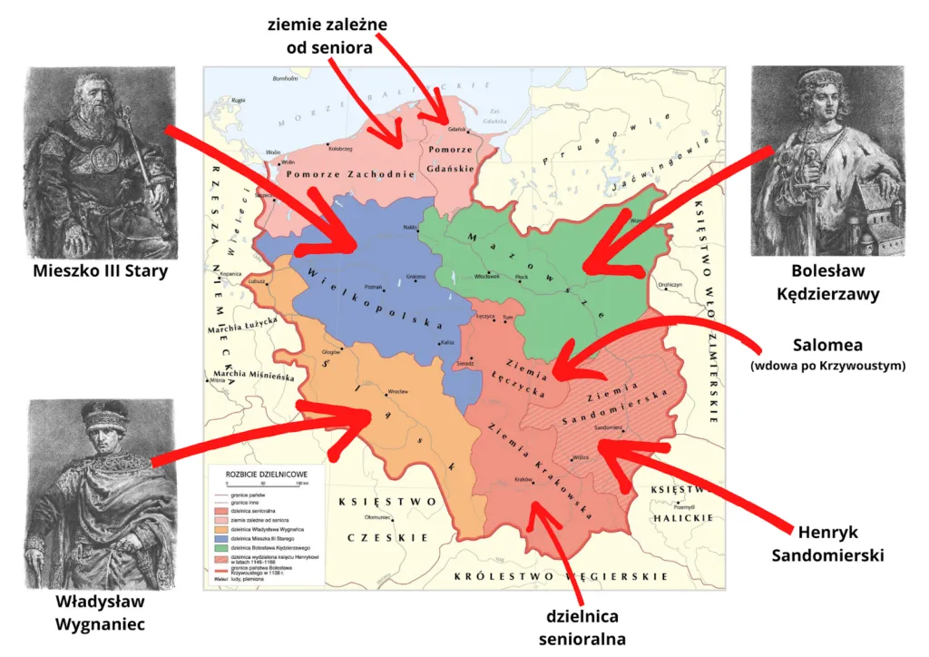 rozbicie dzielnicowe książę senior mapa
