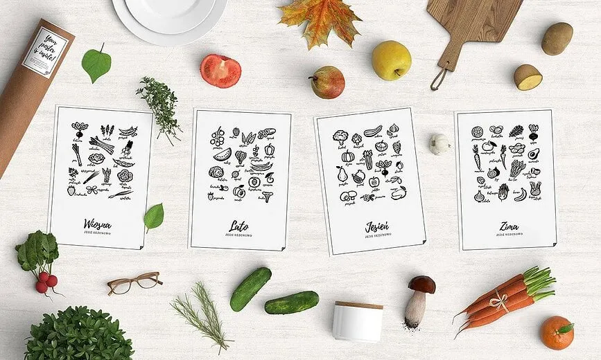 Sezonowe warzywa i owoce wiosna lato jesień zima