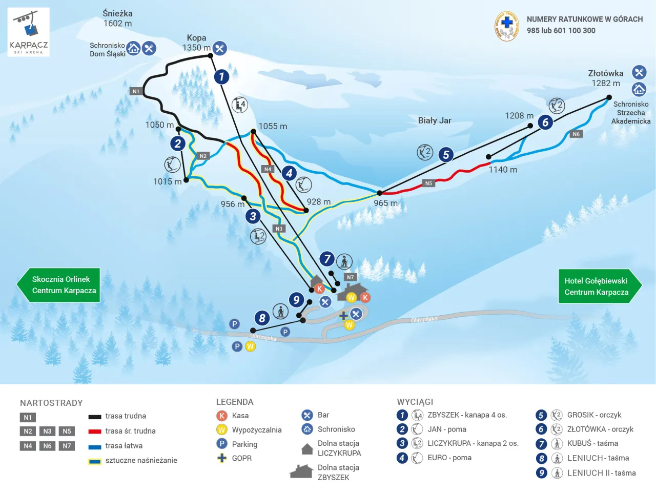 Mapa tras narciarskich Karpacz Ski Arena i Winterpol Biały Jar