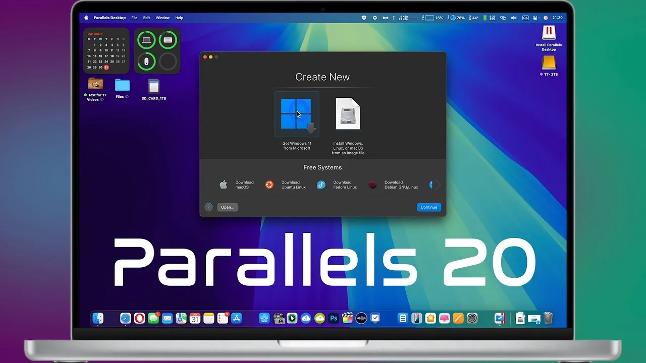Interfejs Parallels Desktop na macOS z uruchomionym Windows 11