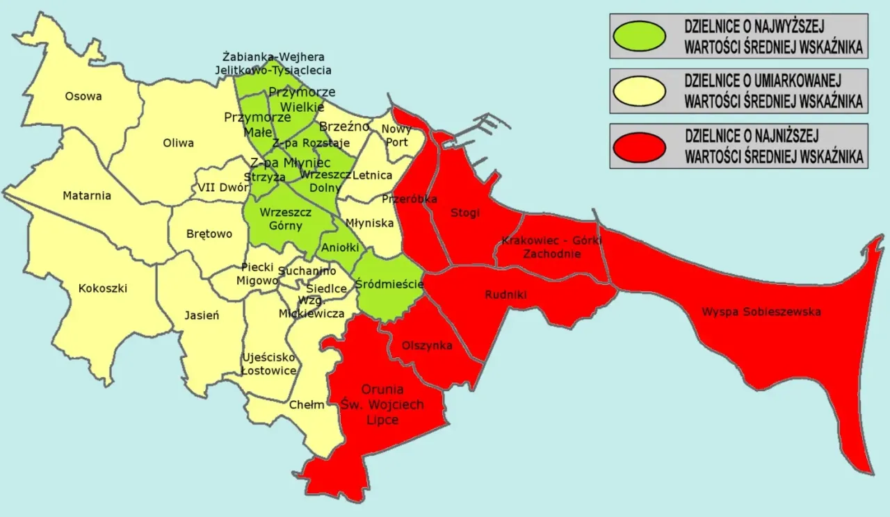 Mapa dzielnic Gdańska z cenami nieruchomości