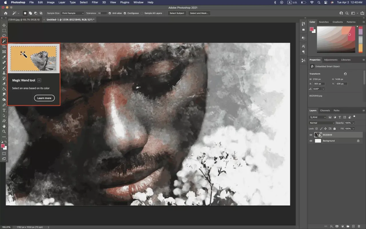 Photoshop Magic Wand tool in action