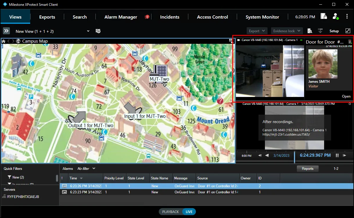 Milestone XProtect interfejs użytkownika monitoring