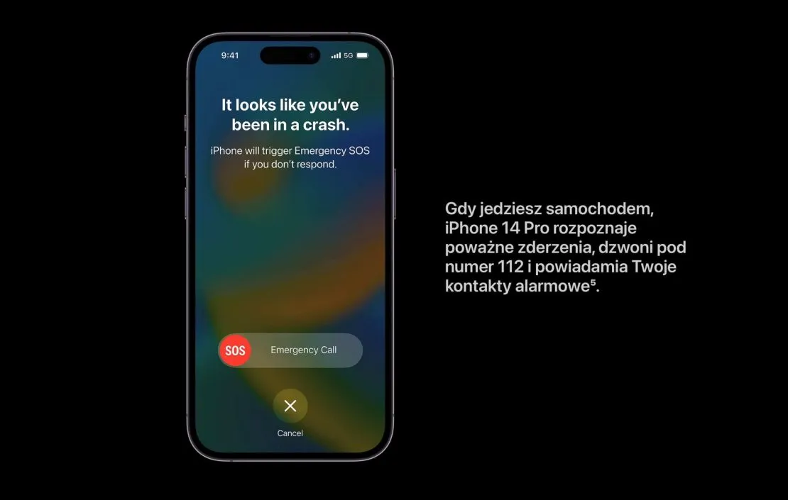 Wykrywanie wypadk&oacute;w iPhone 14