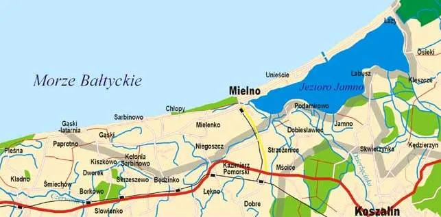 Mapa Polski Mielno odległości