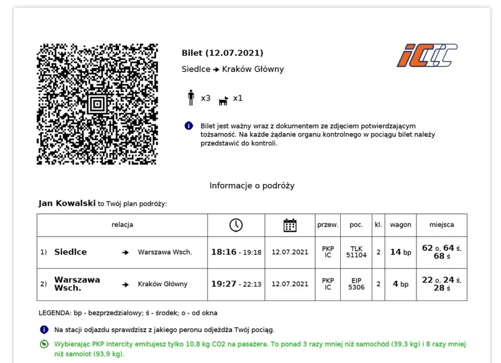 Bilet PKP Intercity na telefonie kod QR