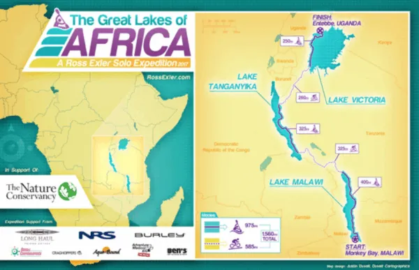 Mapa Wielkich Jezior Afrykańskich z nazwami państw