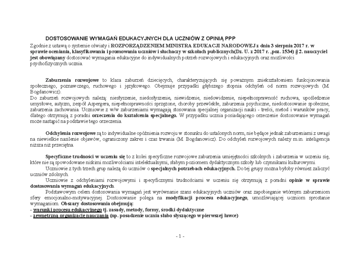 Przykładowe dostosowania dla ucznia z dysleksją