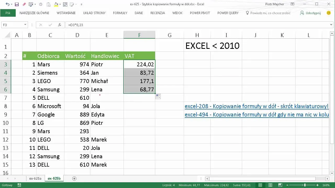 Excel kopiowanie formuły jako tekst pasek formuły