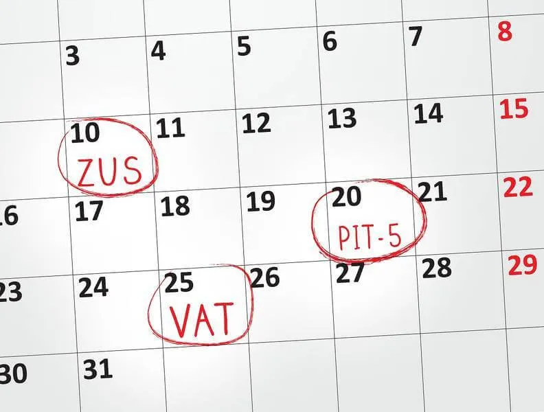 kalendarz z zaznaczonymi datami, terminy podatkowe