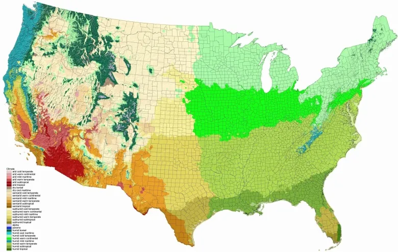 Mapa stref klimatycznych USA
