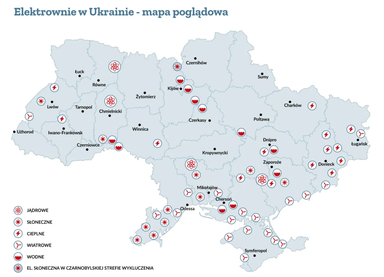 Mapa elektrowni atomowych Ukraina