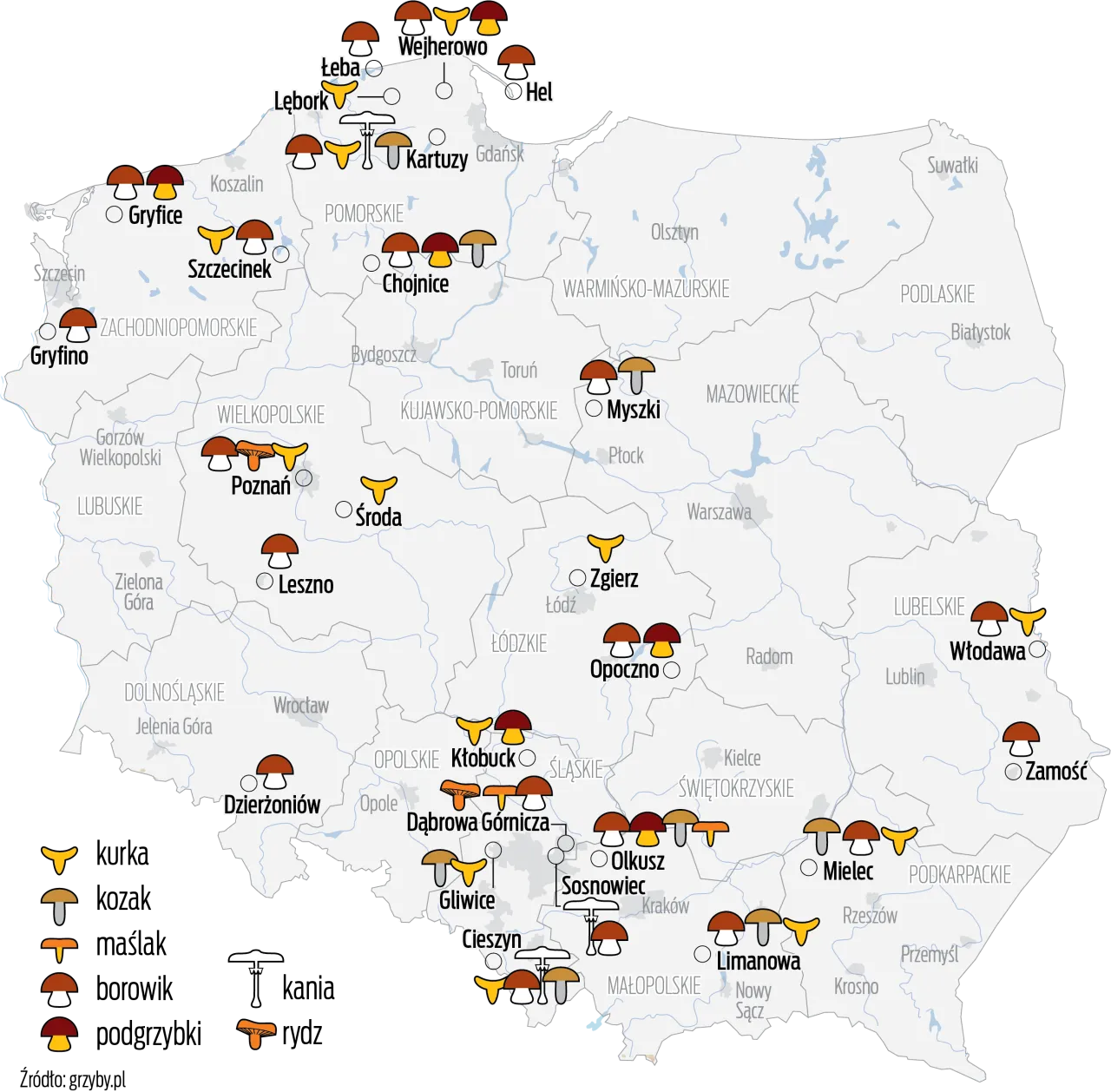 Mapa las&oacute;w grzybowych okolice Szczecina
