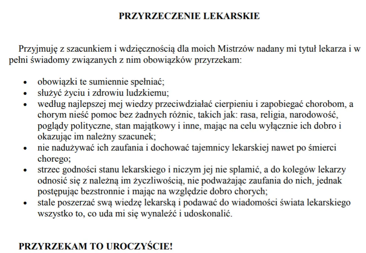 por&oacute;wnanie przysięga Hipokratesa Przyrzeczenie Lekarskie