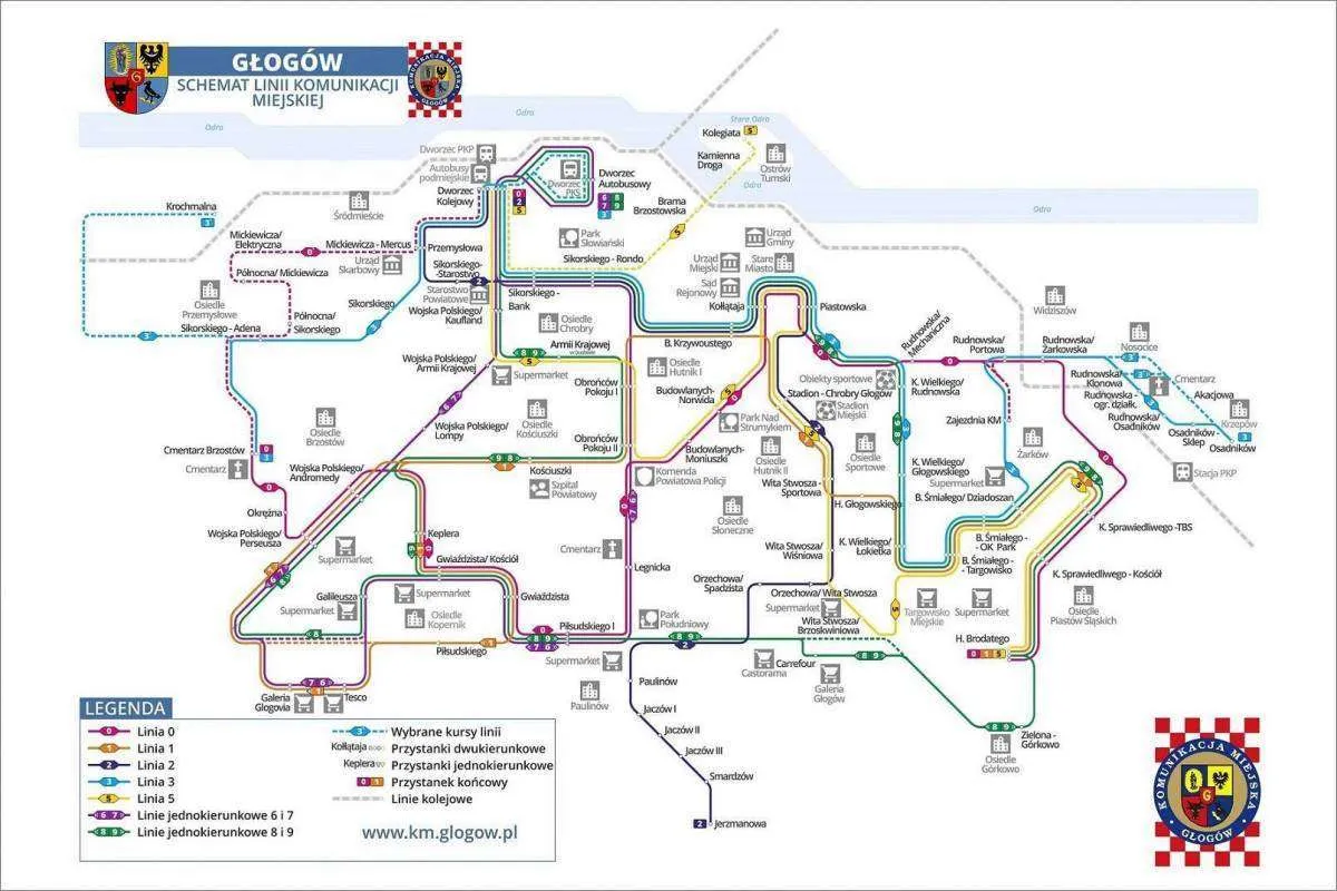 mapa linii autobusowych Głogów
