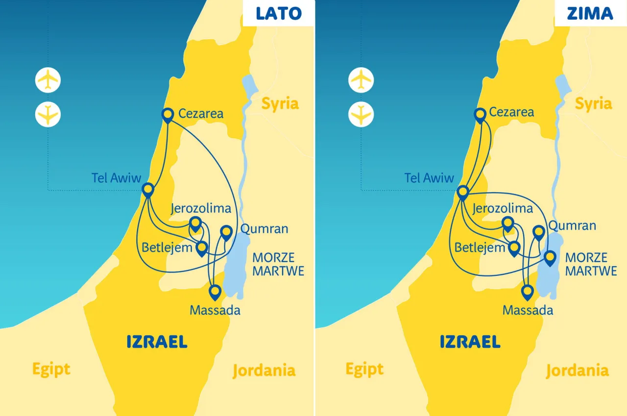 Mapa Morza Martwego z zaznaczonymi kurortami Izrael Jordania