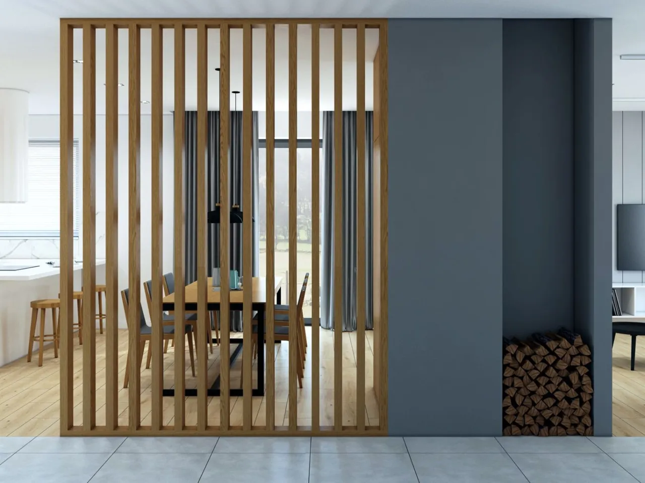 Lamele i ścianki ażurowe w przedpokoju