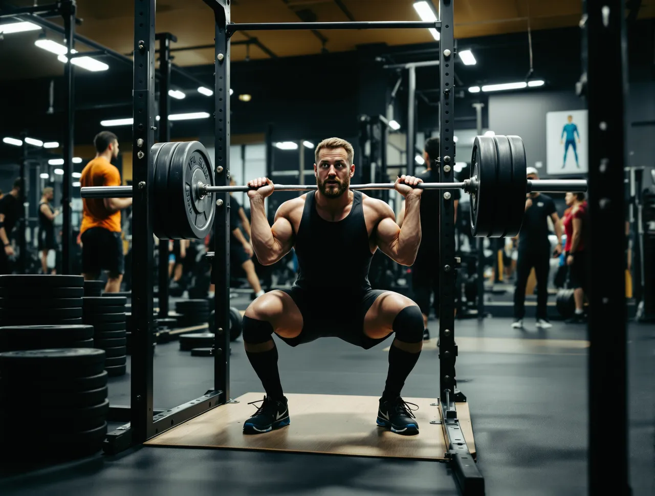 Mężczyzna wykonuje przysiad ze sztangą. Zastanawiasz się, ile przysiadów dziennie jest optymalne?