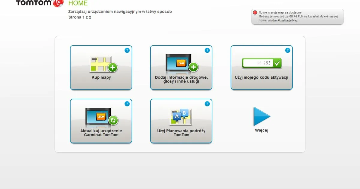 TomTom HOME interfejs aktualizacje