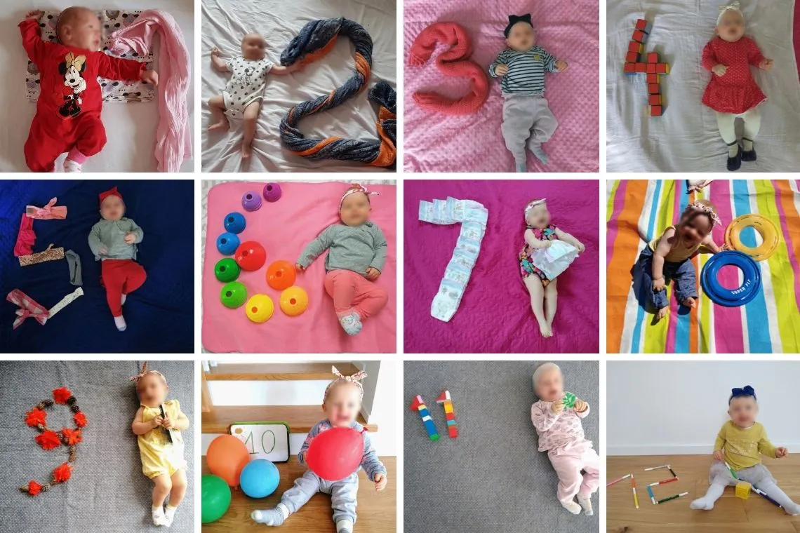 dziecko na macie do zdjęć z cyfrą 1 miesiąc