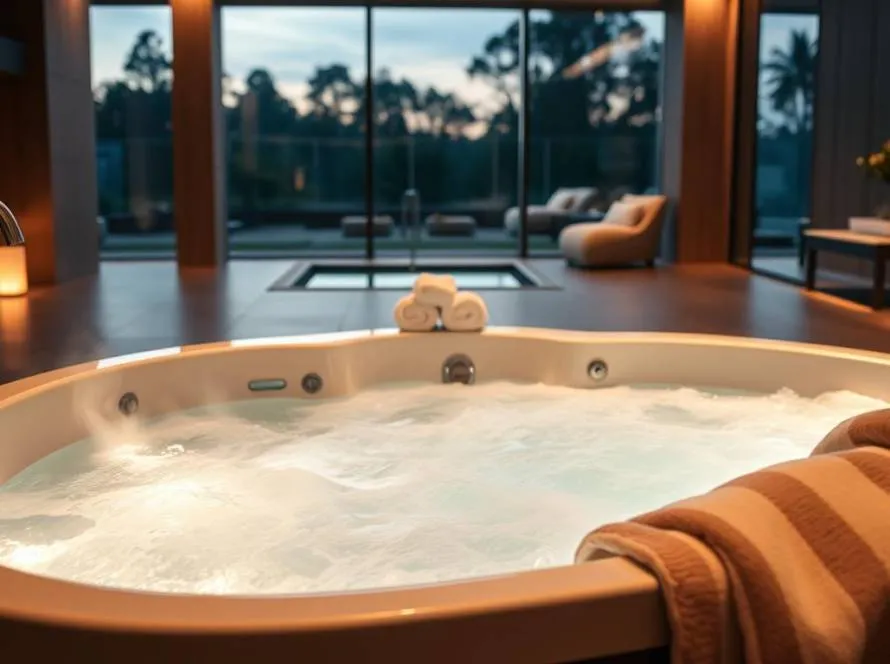 jacuzzi i sauna w hotelowym spa, relaksujący nastr&oacute;j