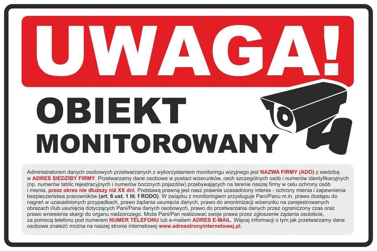 tabliczka obiekt monitorowany klauzula RODO