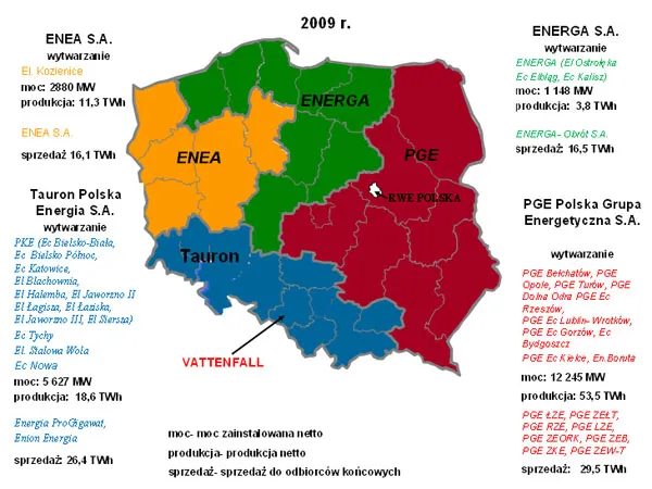 Mapa energetyczna Polski źródła energii
