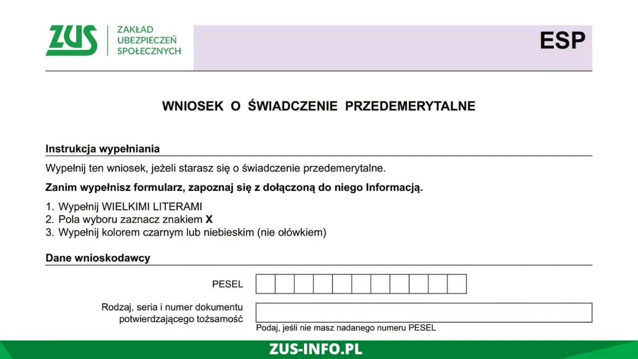 Wniosek ZUS ESP i dokumenty do zasiłku przedemerytalnego