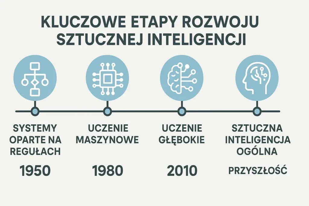 Rodzaje sztucznej inteligencji: ANI AGI ASI infografika