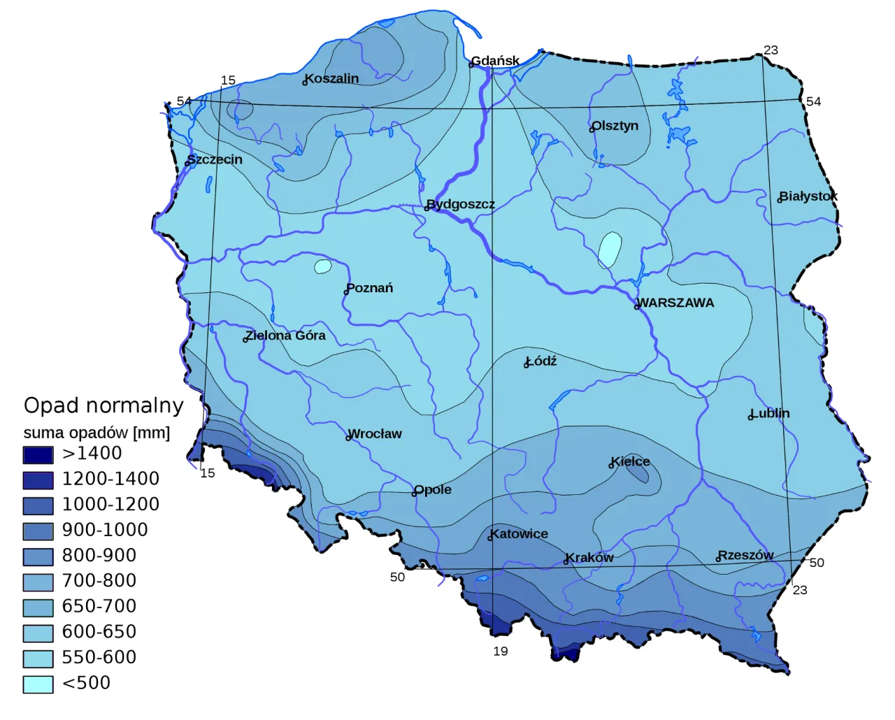 mapa opadów w Polsce