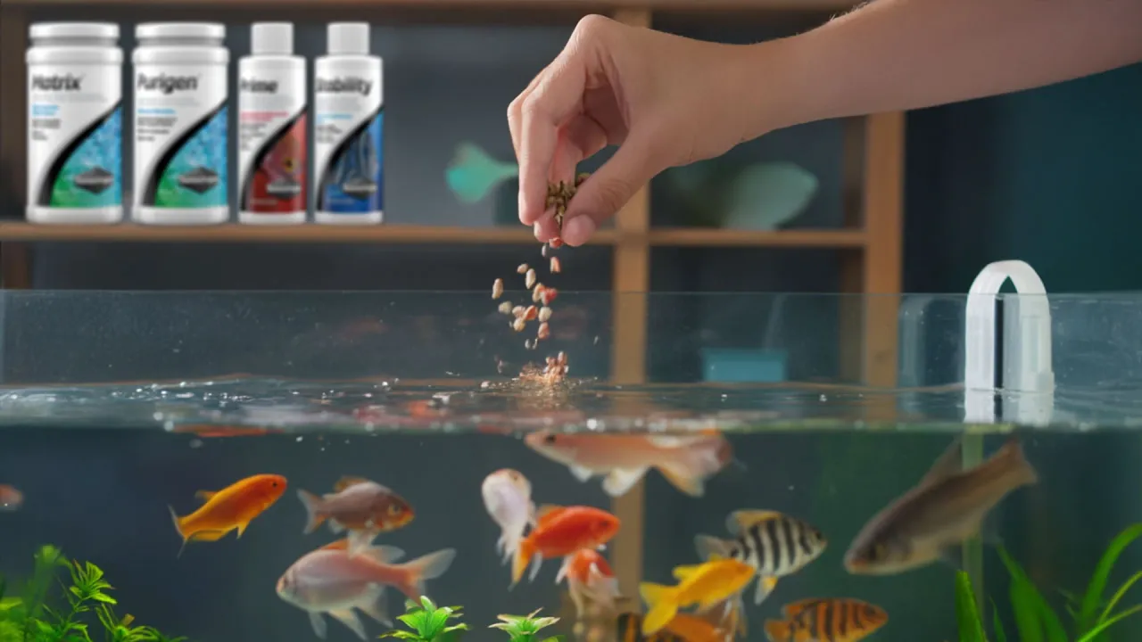 Akwarysta karmiący ryby