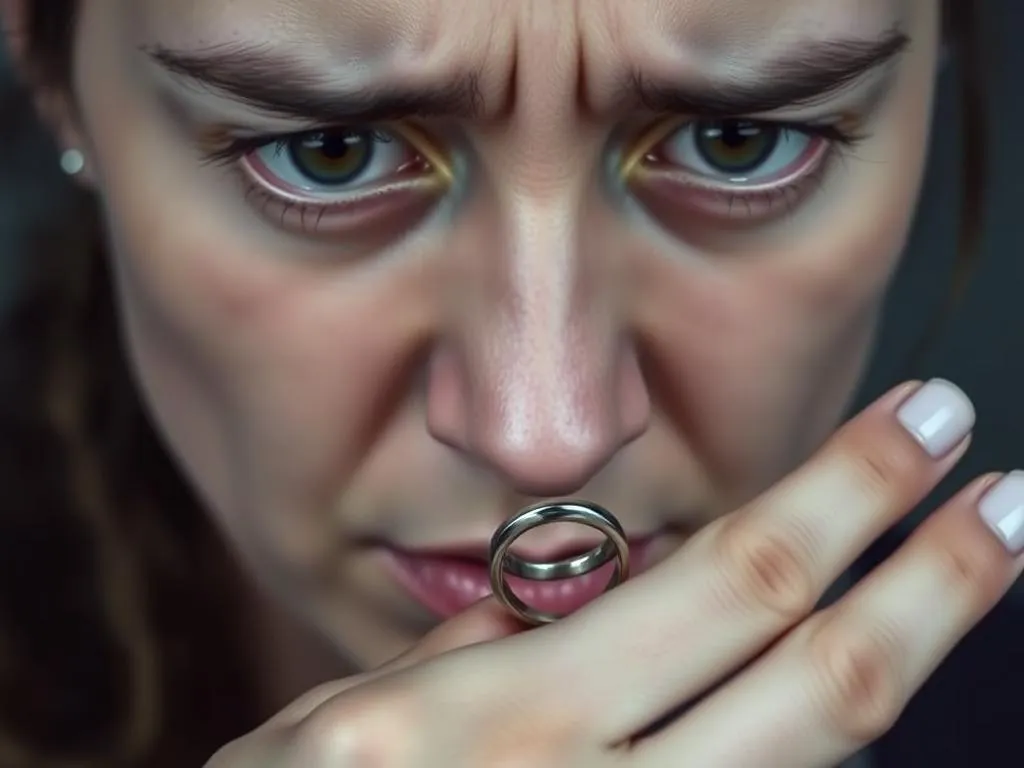 osoba szukająca obrączki w domu lub na zewnątrz, zmartwiona ale z nadzieją
