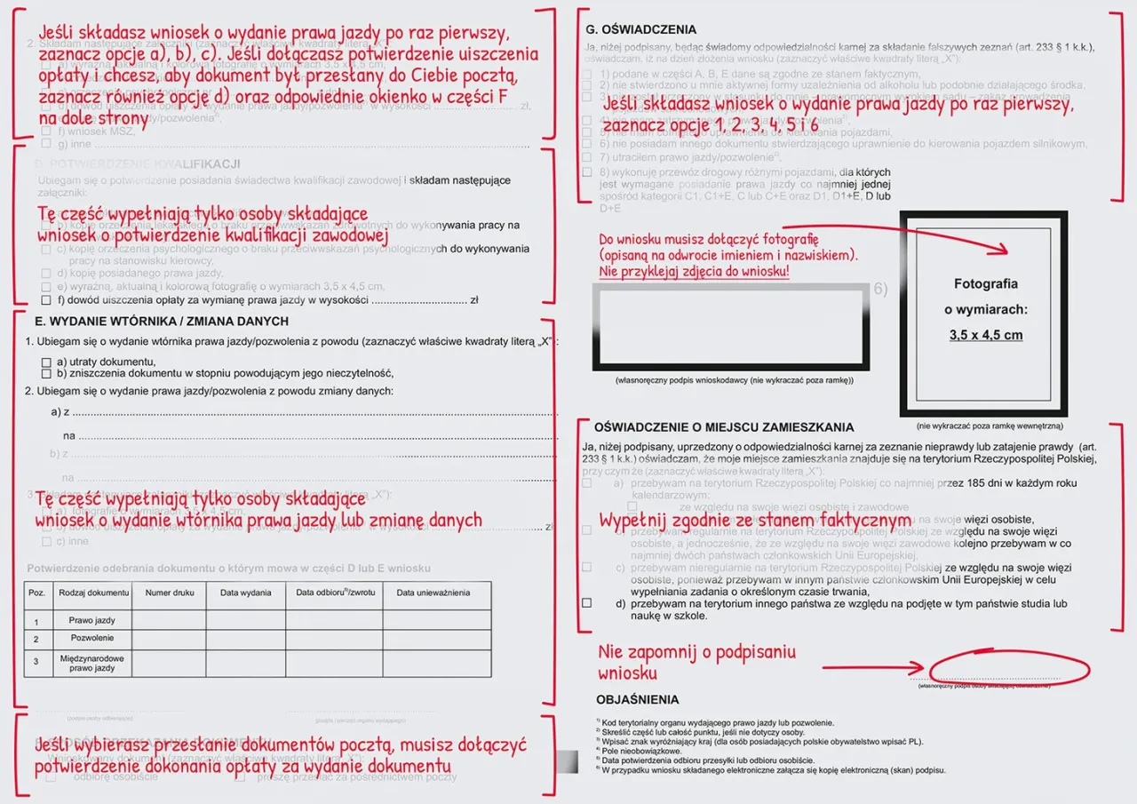 Wniosek o wydanie prawa jazdy. Jak wypełnić profil kierowcy? Dołącz zdjęcie 3,5 x 4,5 cm.