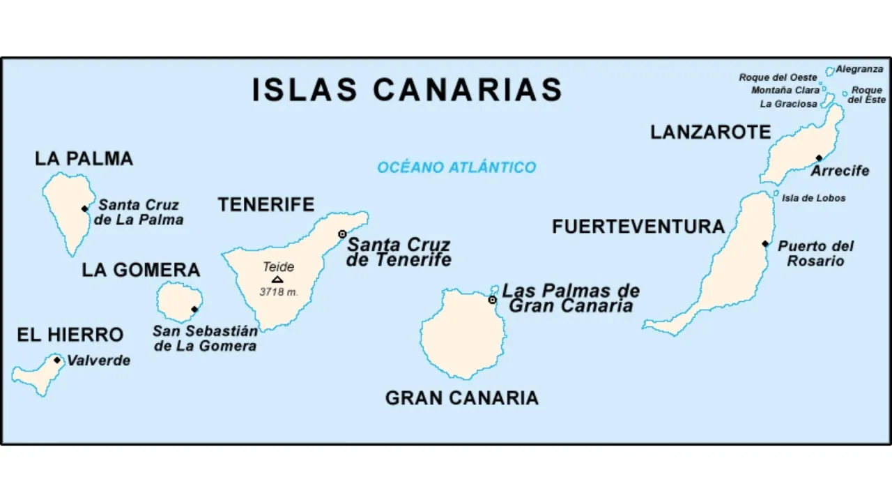 Mapa Hiszpanii z Balearami i Wyspami Kanaryjskimi