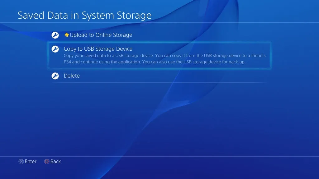 PS4 save data to USB transfer