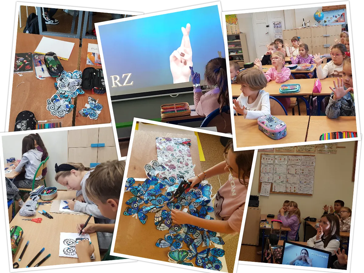 Dzieci niesłyszące uczące się języka migowego w szkole