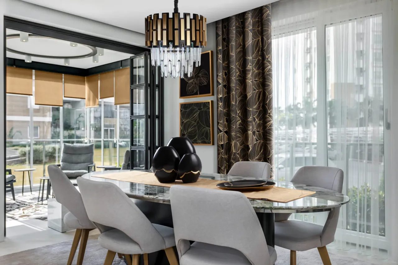 Nowoczesne salony ze szklanym stołem