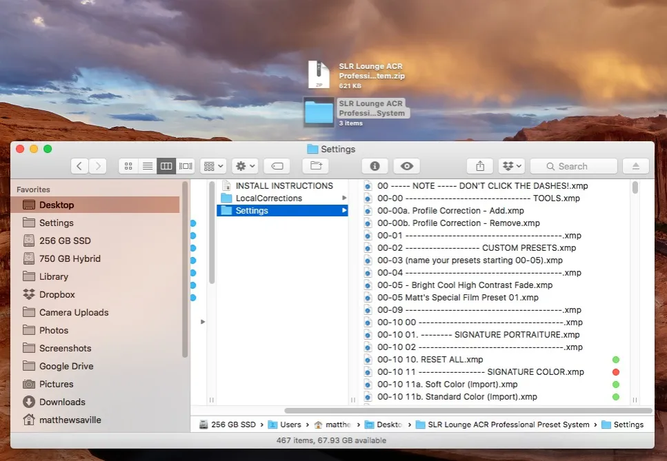 Lokalizacja folderu Settings Camera Raw Windows macOS